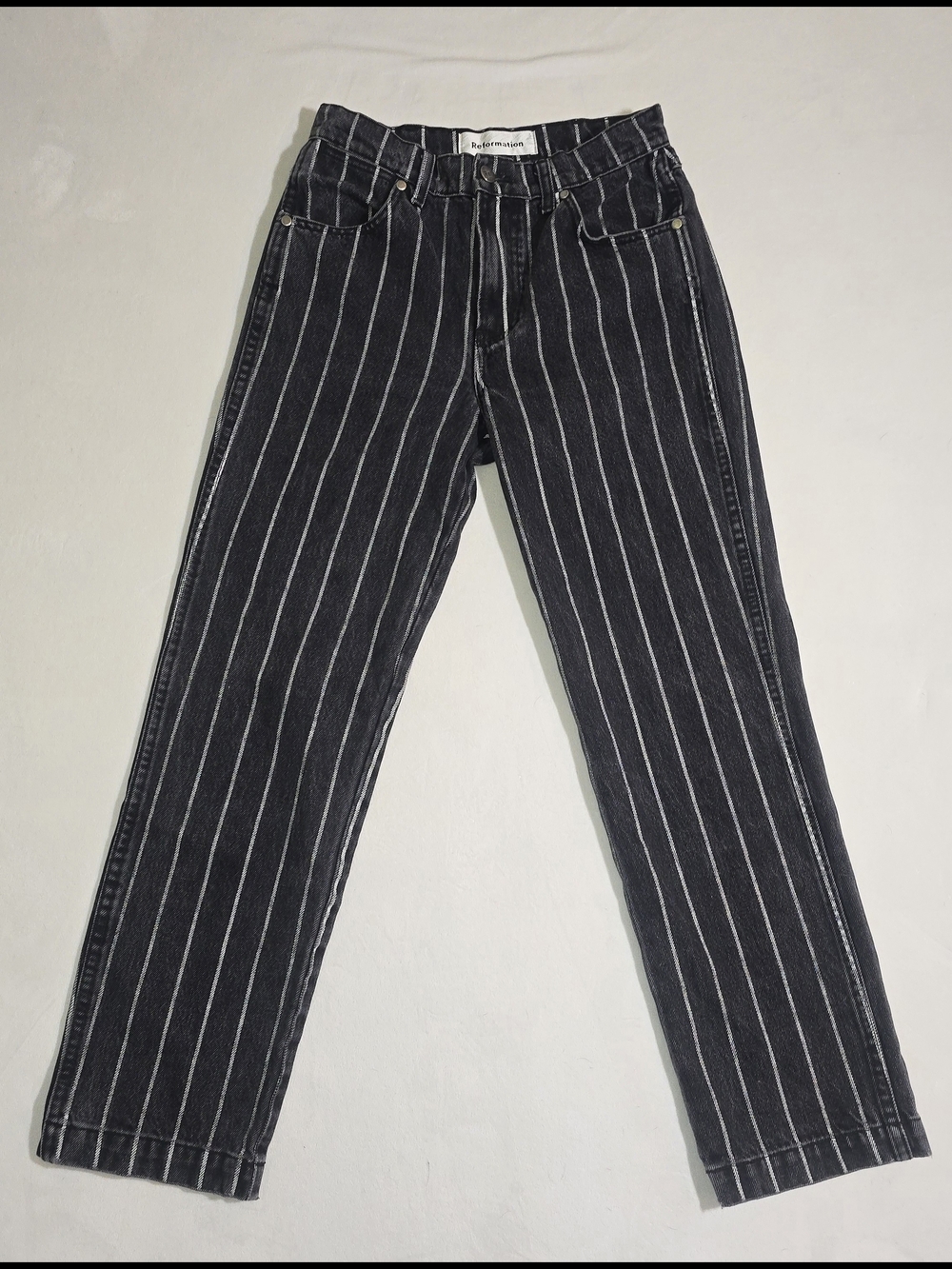 Reformation Roper Jean Smart Ass High Rise Vertical Stripe Straight Leg Denim 25